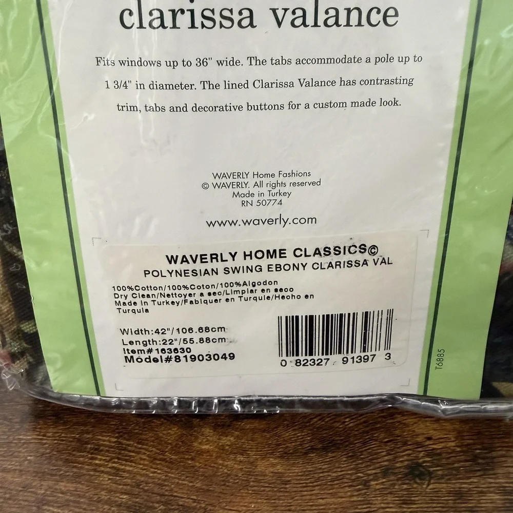 Waverly Polynesian Swing Ebony Clarissa Valance Tab Top Scalloped 81903049 NEW